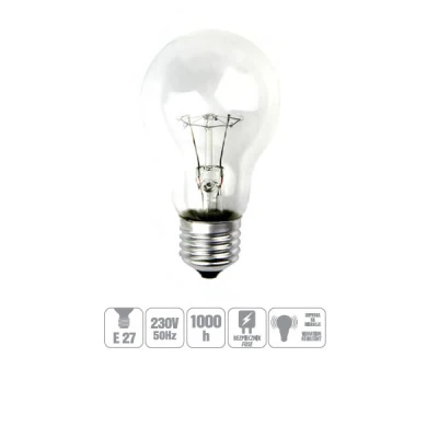 ŻARÓWKA WSTRZĄSOODPORNA GLIS-75CL 75W E27 A55 PRZEZROCZYSTA