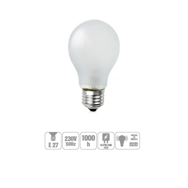 ŻARÓWKA WSTRZĄSOODPORNA GLIS-150FR 150W E27 A68 MATOWA