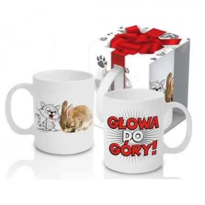 KUBEK PORCELANOWY ZWIERZAK *KOT-GLOWA DO GÓRY*
