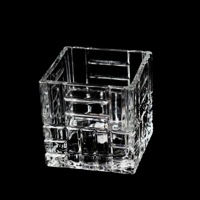 SOB-WAZON SZKLANY *KWADRAT OPTYK KUGLE WZÓR* 8X8CM H8CM