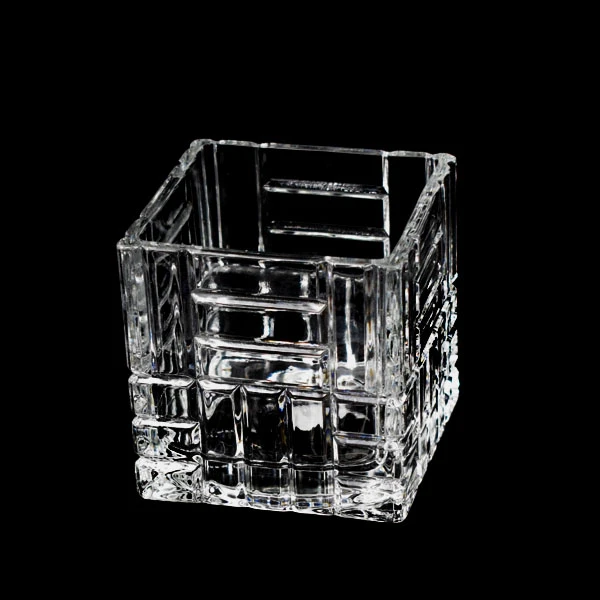 SOB-WAZON SZKLANY *KWADRAT OPTYK KUGLE WZÓR* 8X8CM H8CM