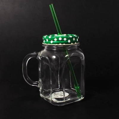 DAJ-KUBEK SZKLANY 450ML Z RĄCZKĄ ZAKRĘTKĄ I RURKĄ ZIELONY