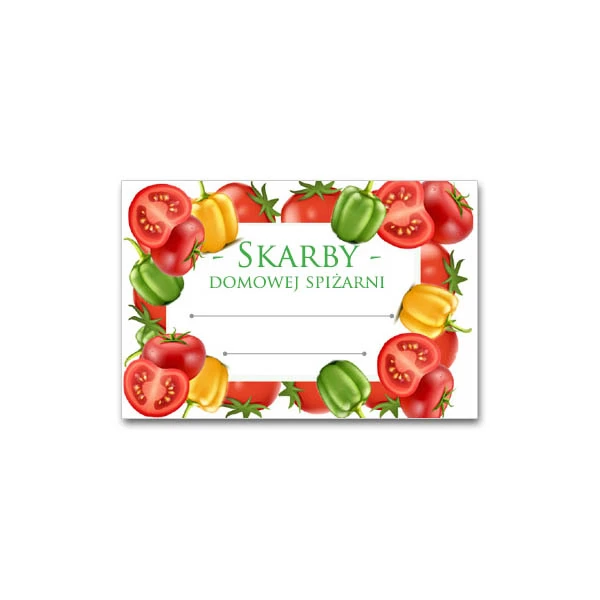 KPL. 36 ETYKIET SAMOPRZYLEPNYCH 60X40MM  *SKARBY DOMOWEJ SPIŻARNI - PAPRYKA/POMIDOR*