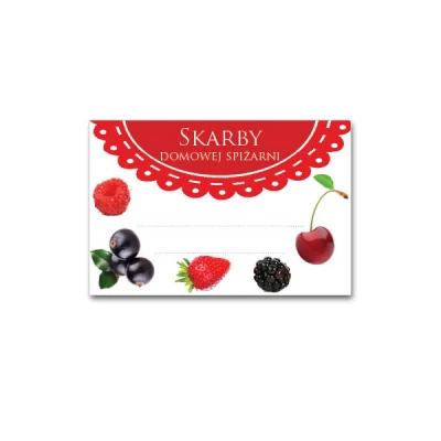 KPL. 36 ETYKIET SAMOPRZYLEPNYCH 60X40MM  *SKARBY DOMOWEJ SPIŻARNI - SERWETKA OWOCE*