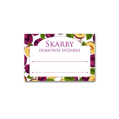 KPL. 36 ETYKIET SAMOPRZYLEPNYCH 60X40MM  *SKARBY DOMOWEJ SPIŻARNI - ŚLIWKI*