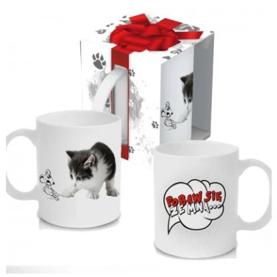 KUBEK PORCELANOWY ZWIERZAK *KOT-POBAW SIĘ ZE MNĄ*