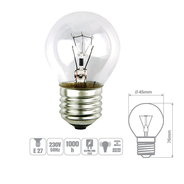 ŻARÓWKA WSTRZĄSOODPORNA FLIS-40CL 40W E27 KULKA PRZEZROCZYSTA