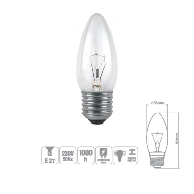 ŻARÓWKA WSTRZĄSOODPORNA OLIS-60CL 60W E27 ŚWIECA PRZEZROCZYSTA