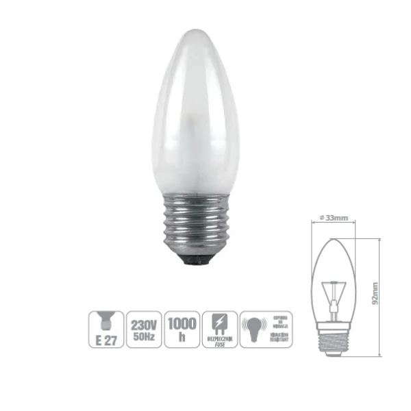 ŻARÓWKA WSTRZĄSOODPORNA OLIS-25FR 25W E27 ŚWIECA MATOWA