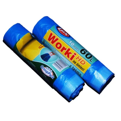 LUX-WORKI NA SMIECI 60L/10SZT  HDPE Z TAŚMĄ NIEBIESKIE
