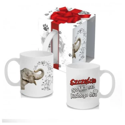 KUBEK PORCELANOWY ZWIERZAK *SŁOŃ SZCZĘSCIE*