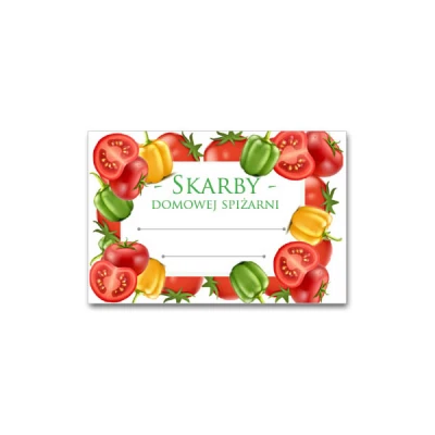 KPL. 36 ETYKIET SAMOPRZYLEPNYCH 60X40MM  *SKARBY DOMOWEJ SPIŻARNI - PAPRYKA/POMIDOR*