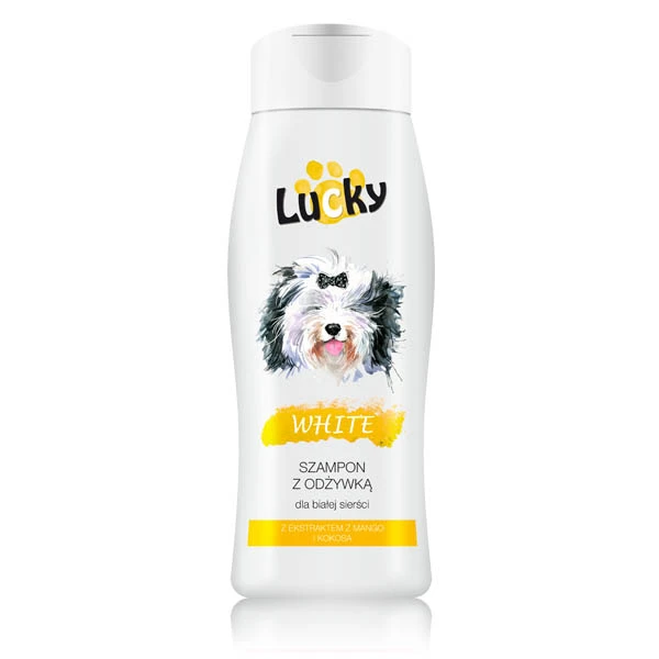 SZAMPON DLA PSA *LUCKY WHITE* Z ODŻYWKĄ DO BIAŁEJ SIERŚCI 240ML