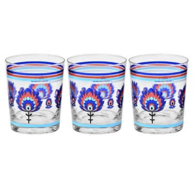 KR-KOMPLET 3 SZKLANEK 250ML *FOLK CZERWONO-NIEBIESKI* 9510