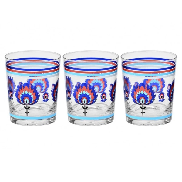 KR-KOMPLET 3 SZKLANEK 250ML *FOLK CZERWONO-NIEBIESKI* 9510