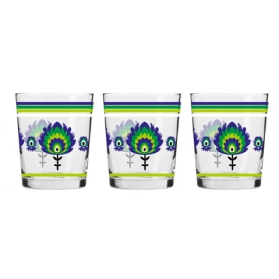 KR-KOMPLET 3 SZKLANEK 250ML *FOLK ZIELONO-FIOLETOWY* 9510