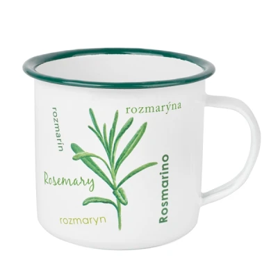 TAD-KUBEK EMAL. BIAŁY ZDOB. 10CM 750ML *ROZMARYN*