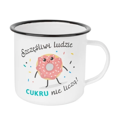 TAD-KUBEK EMAL. BIAŁY ZDOB. 10CM 750ML *SZCZĘŚLIWI LUDZIE*