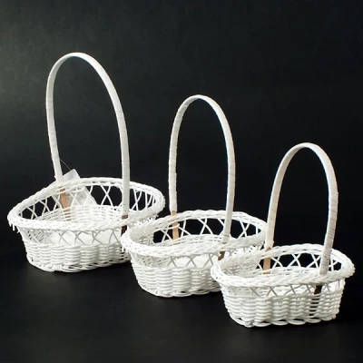 DM-KPL. 3 KOSZYKÓW DEKORACYJNYCH OWAL BIAŁE TD00137