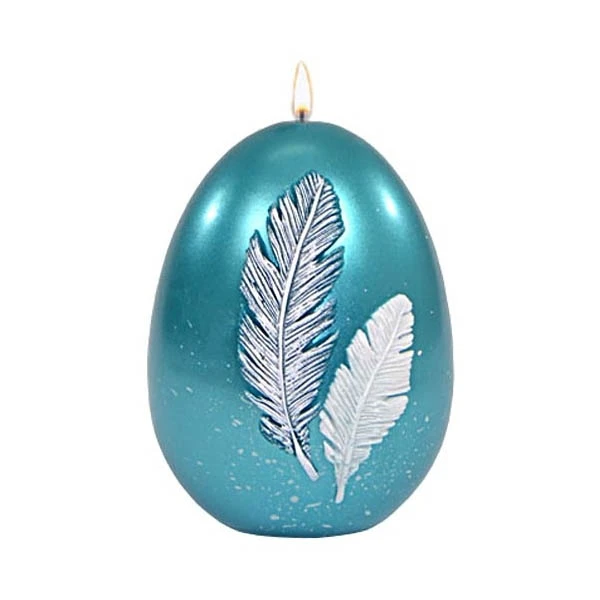 AD-ŚWIECA JAJKO 140/100 PIÓRKO METALIK LAZUROWA