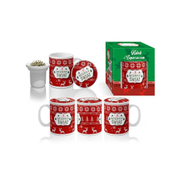 BG-KUBEK Z ZAPARZACZEM *WESOŁYCH ŚWIĄT 2* CZERWONY