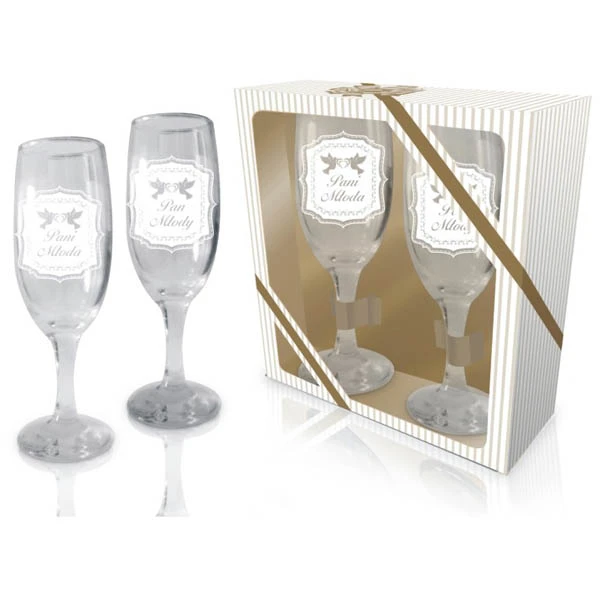 BG-ZESTAW 2 KIELISZKÓW ŚLUBNYCH *PAN I PANI MŁODA*