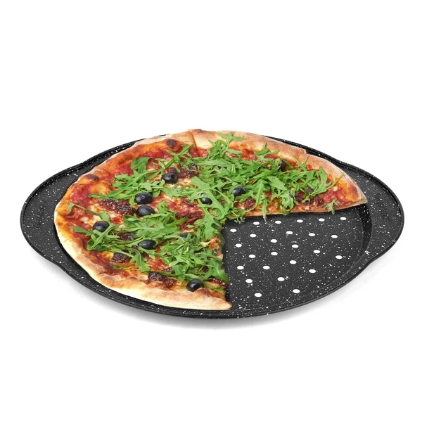 TAD-FORMA DO PIZZY PERFOROWANA OKRĄGŁA CZARNA Z UCHWYTAMI 37X33X2CM