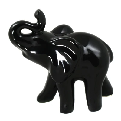 CER-SŁOŃ Z TRĄBKĄ MAŁY* DEKOR SZKLIWO CZARNE* C-940SZK