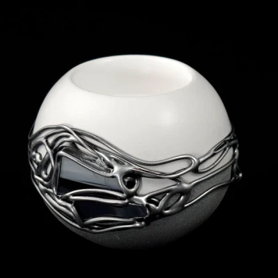 CER-ŚWIECZNIK KULA MINI*DECOR WITRAŻ 1/2 BROKAT BIAŁY* C-203-1/2W