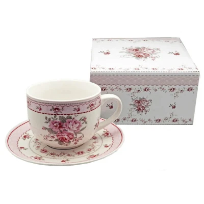 TOM-FILIŻANKA+SPODEK 500ML RÓŻA CU1-119