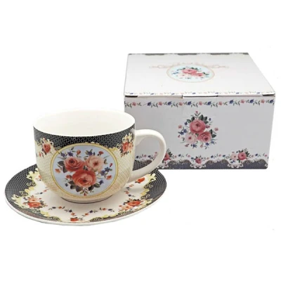 TOM-FILIŻANKA+SPODEK 500ML RÓŻA CU1-120