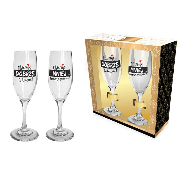 BG-ZESTAW 2 KIELISZKÓW SZAMPAN *OBIECUJĘ DOBRZE GOTOWAĆ/MNIEJ IMPREZOWAĆ