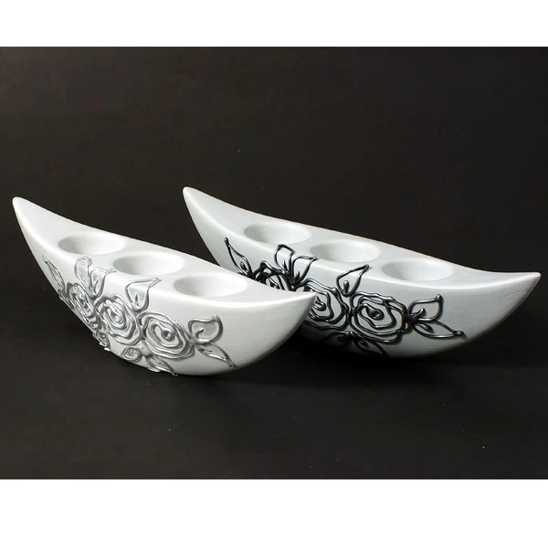 CERKAM-ŚWIECZNIK III ŁÓDKA *DECOR SZARY RÓŻA* C-379DR