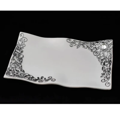 CER-PODSTAWKA FALOWANA PROSTOKĄTNA *DECOR SREBRO* C-641DS