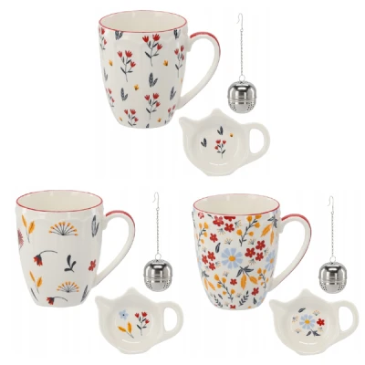 CH-KUBEK + ZAPARZACZ Z PODSTAWĄ *KWIATY* 350ML  6101