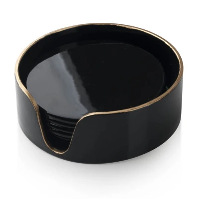 MON-KPL.6 PODSTAWEK POD KUBKI CZARNO-ZŁOTE 5869