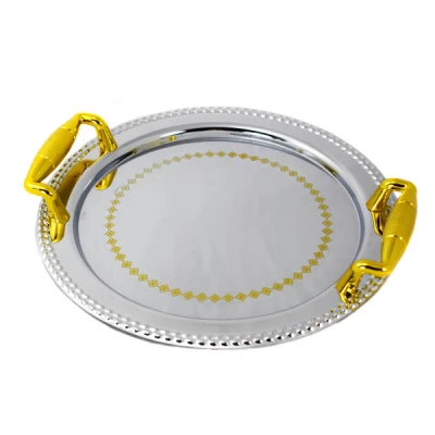 SZ-TACA NIERDZEWNA DEKOROWANA FI29CM Z UCHWYTAMI S180004C