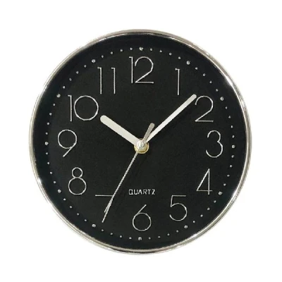 AS-ZEGAR ŚCIENNY 20CM CZARNA TARCZA/SREBRNY