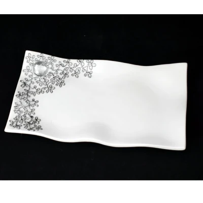 CER-PODSTAWKA FALOWANA PROSTOKĄT DECOR SREBRO C-635DS