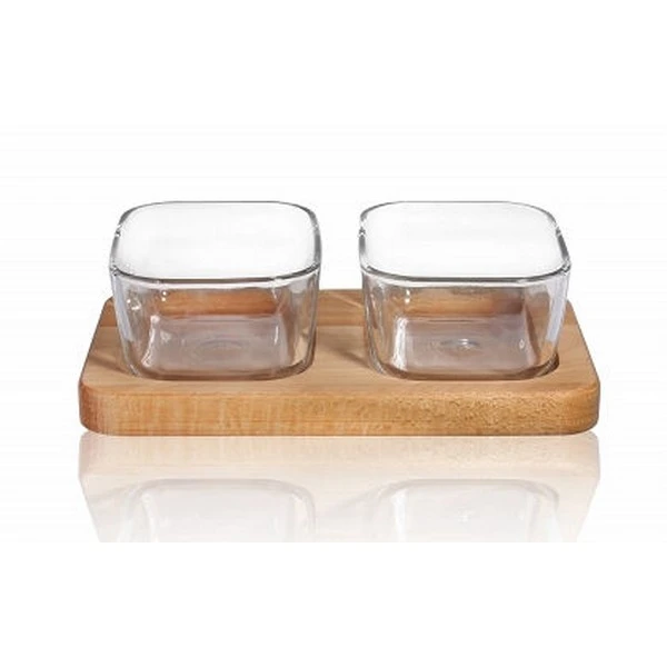 GLASMARK-SALATERKA 2-DZIELNA DREWNO/SZKŁO 22,8CM