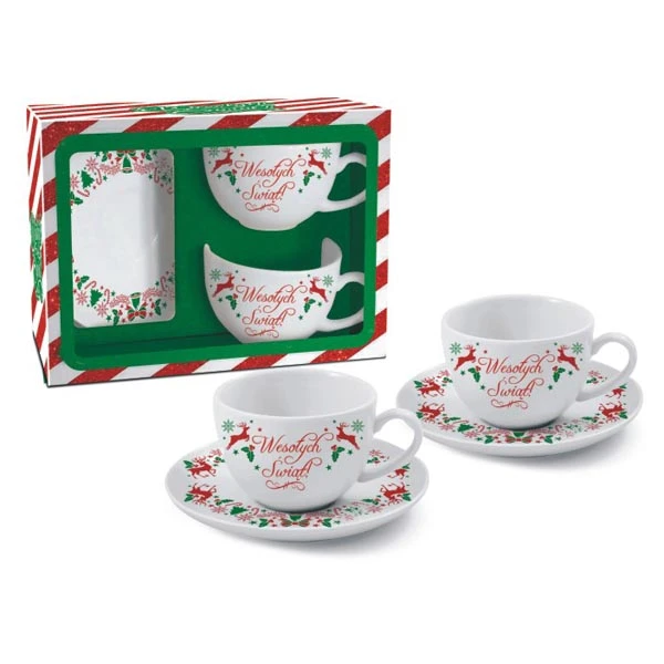 BG-ZESTAW 2 FILIŻANKI + SPODKI *ŚWIĄTECZNE RENIFERY*