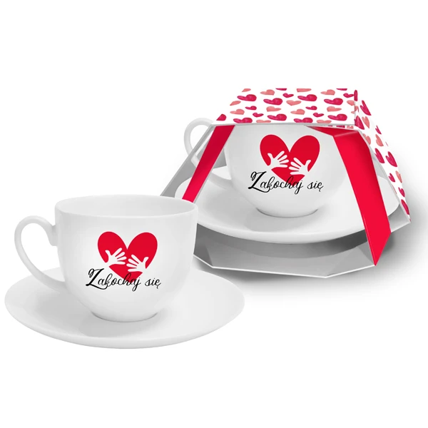 CF-FILIŻANKA Z SPODKIEM 220ML WALENTYNKI *ZAKOCHAJ SIĘ*