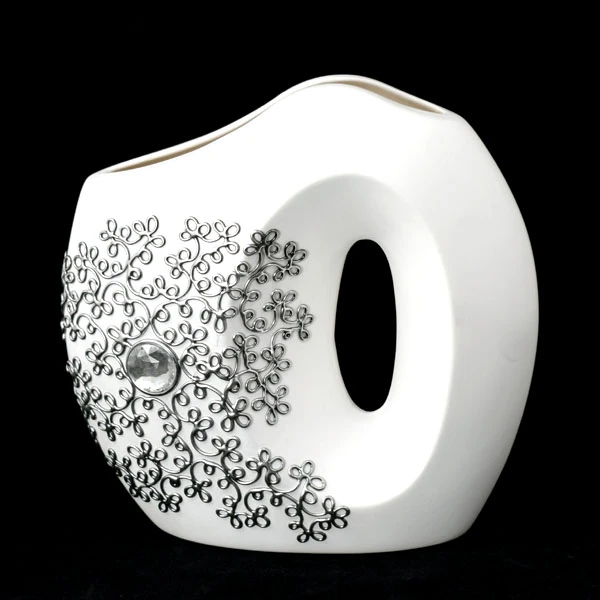 CERKAM-WAZON MAŁY PŁASKI Z OTWOREM *DECOR SREBRNY* C-366DS