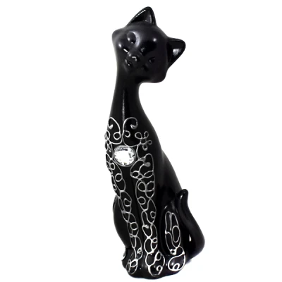 CER-KOT SMUKŁY DUŻY *DEKOR SREBRO-CZARNY* C-032SC