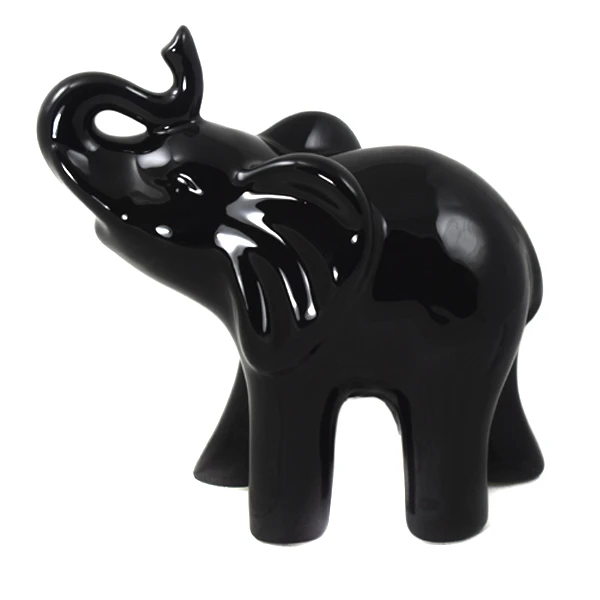 CER-SŁOŃ Z TRĄBKĄ DUŻY  * DEKOR SZKLIWO CZARNE* C-939SZK