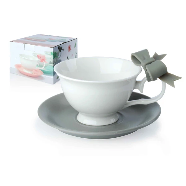 MON- KPL. 2-FILIŻANEK ZE SPODKIEM  210ML 0828 SZARY