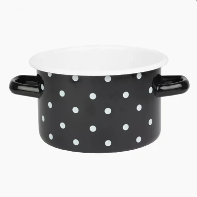 RYB-GARNEK EMALIOWANY 16CM 2L CZARNY KROPKI BIAŁE 1610