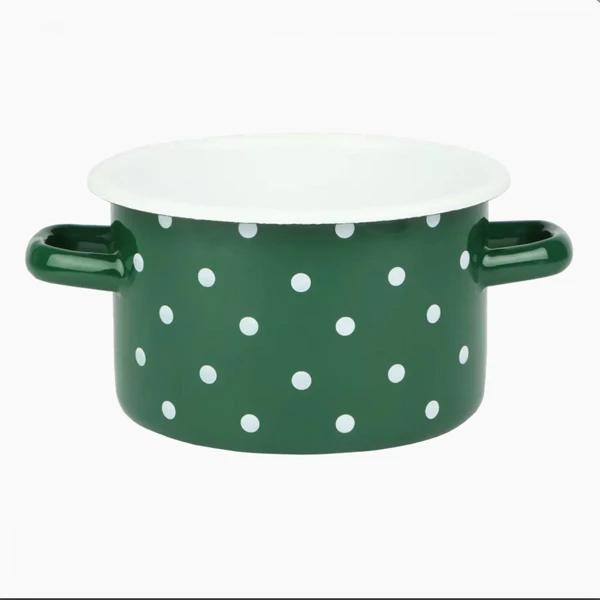 RYB-GARNEK EMALIOWANY 16CM 2L SZMARAGDOWY KROPKI BIAŁE 1610