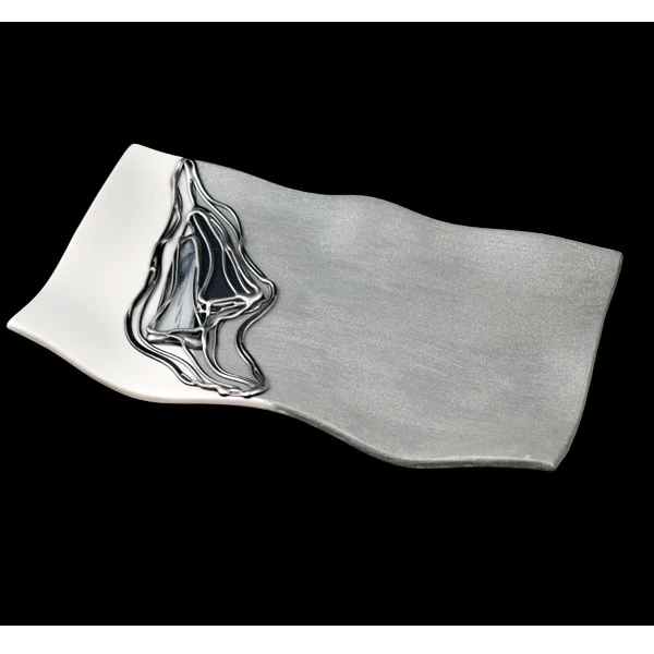 CER-PODSTAWKA FALOWANA PROSTOKĄT *DECOR WITRAŻ 1/2 BROKAT BIAŁY* C-635-1/2W