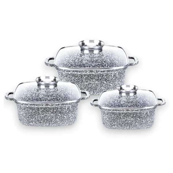 AZH-KPL. 3 GARNKÓW KWADRATOWYCH GRANITOWYCH ZP 20/24/28CM HB7041